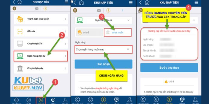 Cách nạp tiền thông qua ngân hàng trực tuyến